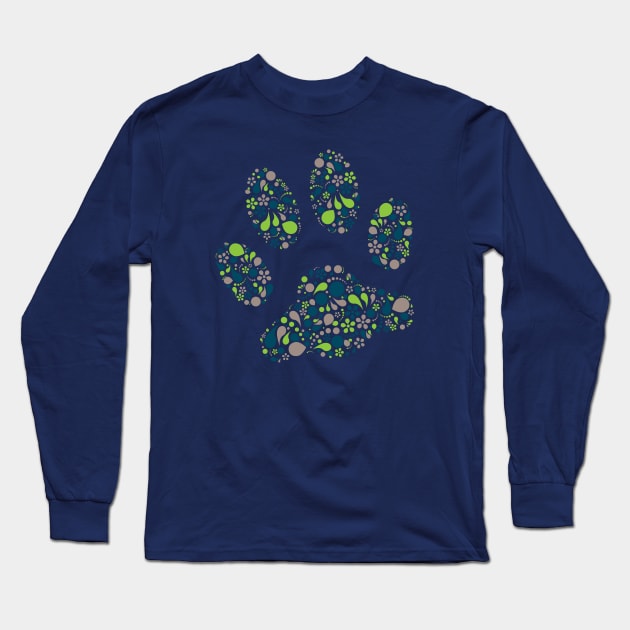Paw Print in Modern Paisley Design Long Sleeve T-Shirt by amyvanmeter